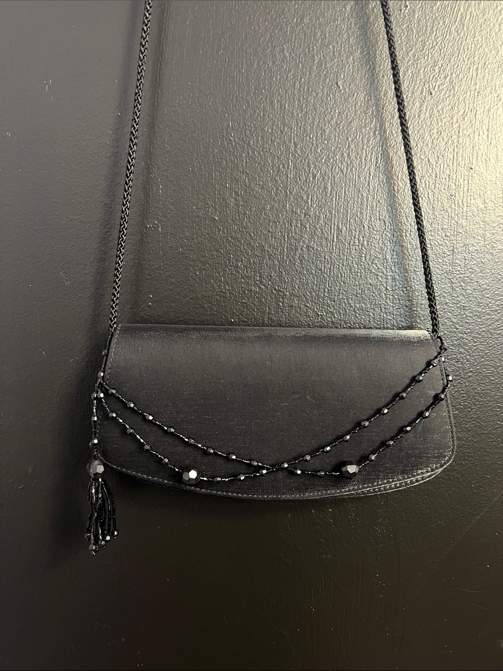 La Regale Black Beaded Evening Clutch with Tassel - Women Bags